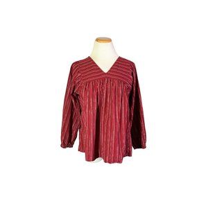Madewell Size S Woven Pullover Blouse Metallic Stripe Red Elastic Cuffs